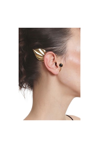 Kadın Altın Renk Lak Kaplama Taşlı Yaprak Stilizesi Sağ Kulak Earcuff & Kıkırdak Küpe Çok Renkli