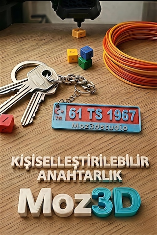Kişiye Özel KIrmızı Mavi Plaka Anahtarlık