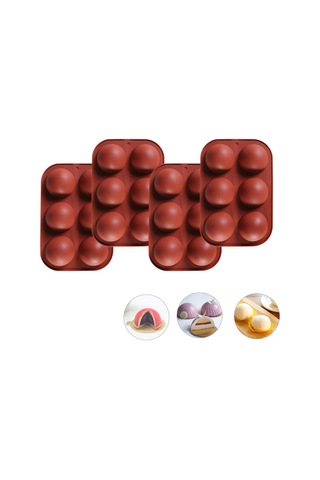 Yaozixa 4 Adet Yapışmaz Silikon Yarıküre Kalıp - Çikolata, Jöle Ve Mousse İçin Mükemmel Pişirme Çözümü Kahverengi