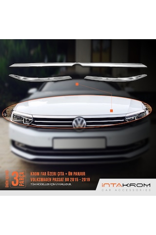 intakrom Volkswagen Passat B8 Krom Far Üzeri Çıta + Ön Panjur - 2015-2019