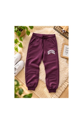 Uğur Bebe Erkek Çocuk %95 Pamuk Eşofman Takımı Mürdüm Alt Bej Sweatshirt 2 Parça Baskılı Sweatshirt Jogger Spor Günlük Kombin Bej Mürdüm Bej Mürdüm