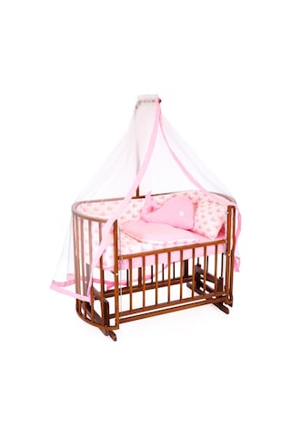 Ahşap Beşik Anne Yanı Beşik Ceviz 60x120 Pembe Balina Uyku Seti Yatak Tekerlekli Ceviz