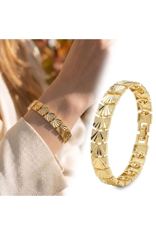 Premium Şık Ve Parlak Solara 24k Gold Kaplama 8 Mm Kadın Bijuteri Bileklik 3183kbv5d10 18cm Altın