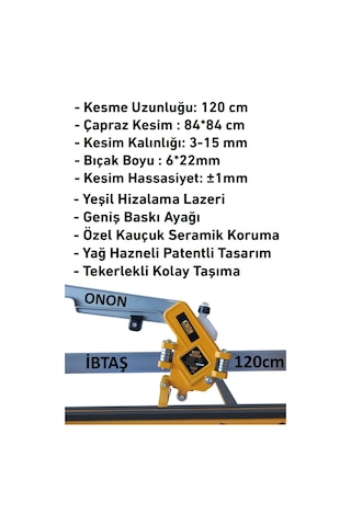 Onon Long 120 Lazerli Kesim Uzun Seramik Granit Fayans Kesme Makinası 1200mm