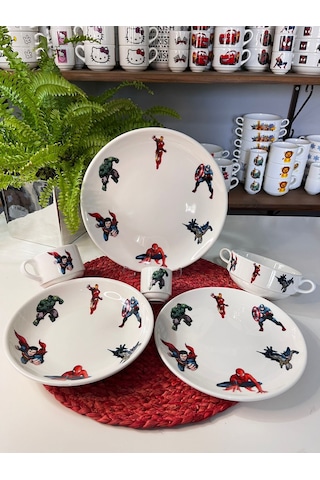 6 Parça Süper Kahramanlar Avengers Model Çocuk Bebek Yemek Takımı Çok Renkli