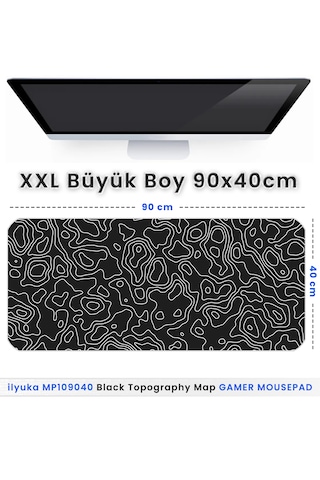 90x40cm Black Topography Map Xxl Büyük Boy Gaming Oyuncu Mousepad