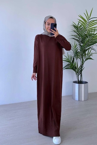 Kahijab Merserize Elbise - Kahverengi Kahverengi
