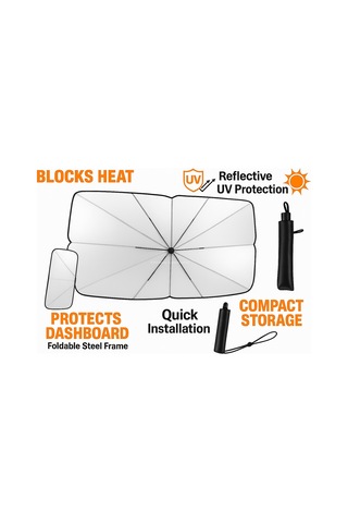 Katlanabilir Şemsiye Tipi Güneşlik 140x80 Cm Uv Koruma Isı Yalıtımı Kolay Kurulum