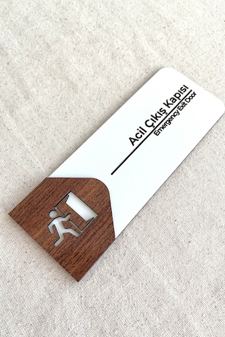 Acil Çıkış Kapı Tabelası Mdf Acil Durum Yönlendirme Levhası 19x7 Cm Çift Katmanlı