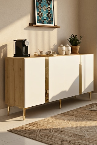 Ka1598dbg Anka150 Konsol, Kahve Köşesi, Tv Sehpası Ve Dolap Safirmeşe - Beyaz - Gold 150cm