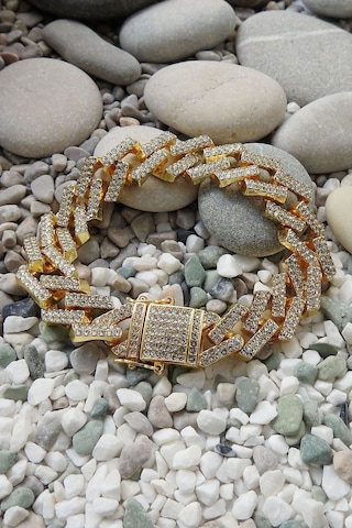 Chavin 15 Mm. Gold Kalın Taşlı Alloy Erkek Bileklik Ek19Sr Sarı