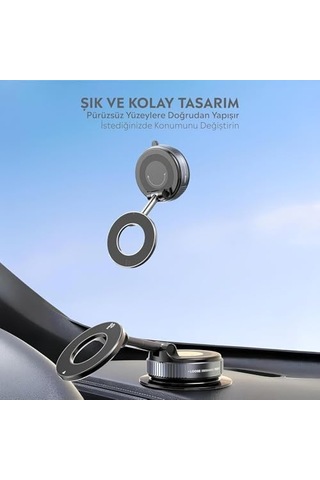 Araç İçi Ve Masaüstü 360 Derece Dönebilen Vakum Özellikli Magnetik Telefon Tutucu B Kalite Diğer