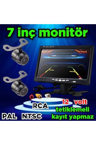 2 Ad. Kelebek Kamera + 7'' Monitör Seti Kayıt Yapmaz 12 Volt
