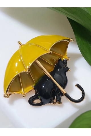 Queen Fair Şemsiyelerin Altında Broş "kedi", Siyah-sarı Altın Kaplama 170211371 Gri