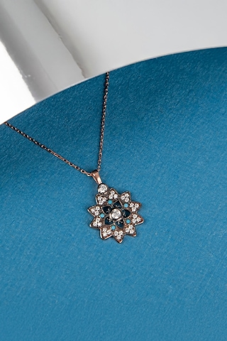 Firuze Ve Zirkon Taşlı Kalem Rodajlı Çiçek 925 Ayar Gümüş Bayan Kolye - 50 CM