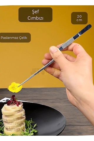 Kıvrımlı Şef Cımbızı Paslanmaz Dekor Cımbızı Çelik Yemek Cımbızı Maşa 20 Cm Gri