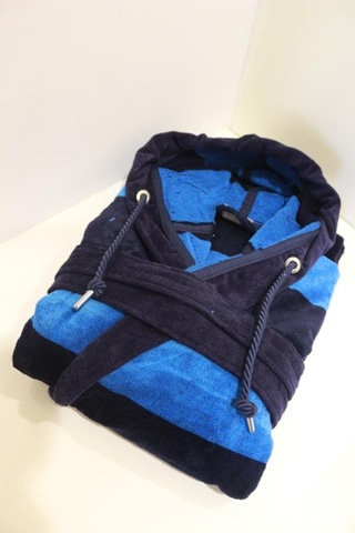 Bornoz Iplik Boya Kolonlu Kadife Uzun Kapşonlu Model Bornoz