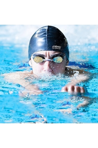 Dm Erkek Ve Kadın Büyük Boy Yunus Desenli Siyah Silikon Yüzme Bonesi Siyah