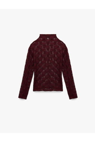 Koton Dik Yaka Uzun Kollu Dantelli Bluz Bordo 6wak80005pk Bordo