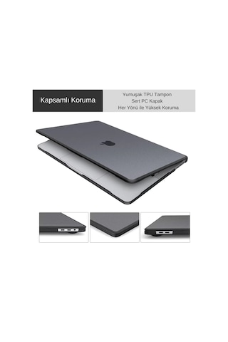 Apple Uyumlu MacBook Air 13.6 M5 M4 M M2 Outdoor Shockproof Hibrit Hard Case Tpu Bumper Anti Fingerprint Kılıf Siyah