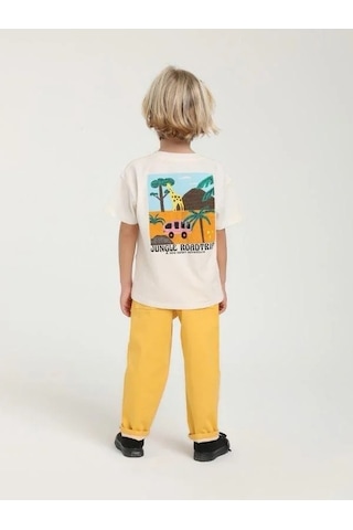 Escabel Erkek Bebek Road Trip Yazılı Pamuklu T-shirt-15620 Ekru