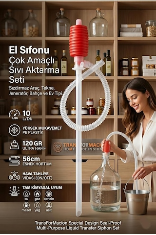 Transformacion Profesyonel Manuel Sıvı Transfer Sifon Pompası Seti - Benzin, Mazot, Yağ, Su Ve Kimyasal Uyumlu Taş