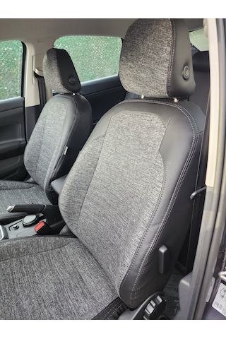 Volkswagen Taigo Uyumlu Araca Özel Deri Oto Koltuk Kılıfı 1585566 Siyah-Gri