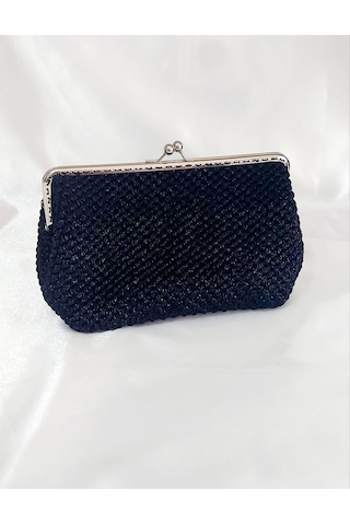 Umela Butik Siyah Bayan El Çantası Siyah Simli