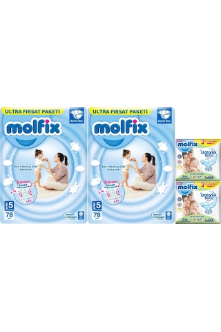 Molfix Bebek Bezi Beden: 5 11-18 Kg Junior 156 Adet + 6 Adet Mendil 5 Numara