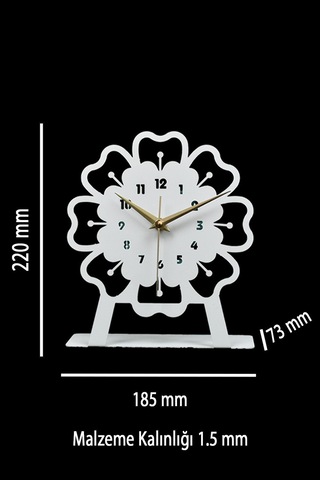 Mercan Model Metal Lazer Kesim Akar Sessiz Mekanizmalı Masa Saati Beyaz