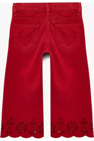 Koton Beli Ayarlanabilir Lastikli Cep Detaylı Pamuklu Gabardin Brode Detaylı Geniş Paça Pantolon Bordo 7wmg40018aw