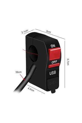 Motosiklet Sis Farı Aç Kapa Düğmesi Kırmızı Butonu - Gidona Takılabilir Usb Şarj Destekli-girişli