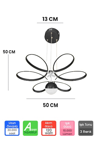 Ransom 3 Renk Toplu Kelebekli Kumandalı Papatya Salon Led Avize Siyah