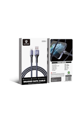 Lenyes Lc510 Usb-a To Lightning 2.4a Örgü Tasarımlı Hızlı Şarj Özellikli Şarj Kablosu 1m Siyah Siyah