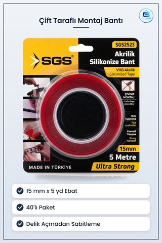 Akrilik Silikonize Çift Taraflı Bant 15 Mm X 5 Yd Yüksek Yapışma Diğer