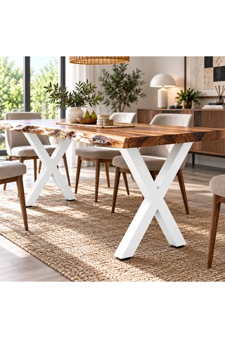 Evkolleksiyon X Tipi Metal Masa Ayağı 2 Li Takım 72x60 Cm 60x60 Profil Beyaz