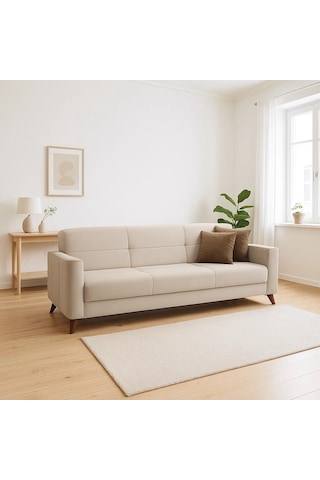 Modalife Star Üçlü Kanepe Yataklı/Sandıklı Krem