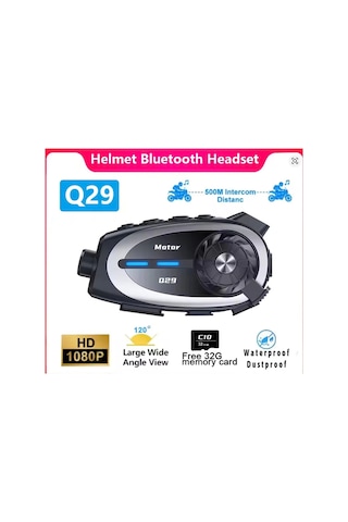 Vtn-q29 Motosiklet Kask Bluetooth Kulaklık 1080p Kamera Geniş Açı Su Geçirmez Intercom