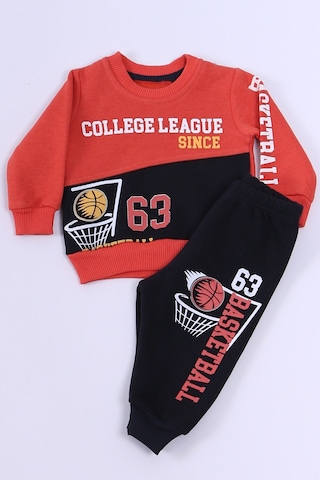Hçm Erkek Bebek 3 İplik Eşofman Takımı Basketbol Baskılı A45 Kiremit