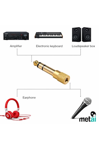 Metai 6.35mm 3.5mm Jack Dönüştürücü Adaptör Altın Kaplama Amfi, Mikrofon, Kulaklık Uyumlu