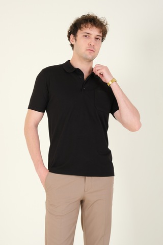 Giyim Dünyası Erkek Süprem Kumaş Cepli Polo Yaka T-shirt Siyah 001