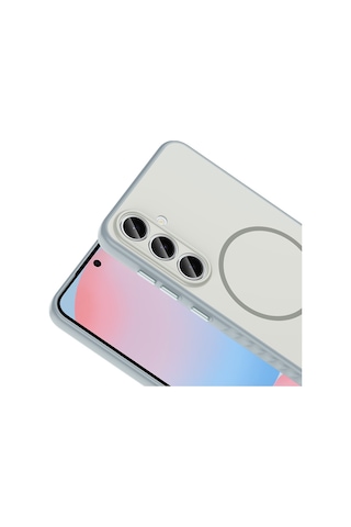 Vendas Samsung Galaxy Uyumlu S24 Fe Kılıf M-safe Şarj Özellikli Zore Tea Kapak + Hayalet Ekran Koruyucu Gümüş