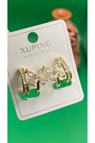 Xuping 14 Ayar Renginde Zirkon Taşlı Vip Tek Delik Çoklu Çelik Kadın Küpe Altın