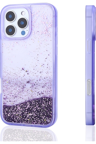 Goocamp Apple Uyumlu iPhone 14 Pro Max Kılıf Sıvılı Simli Şeffaf Arka Yüzey Keto Silikon Kapak - Gümüş