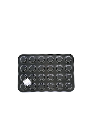 24 Gözlü Metal - Siyah Düz Muffin - Kek Kalıp 5523 12v
