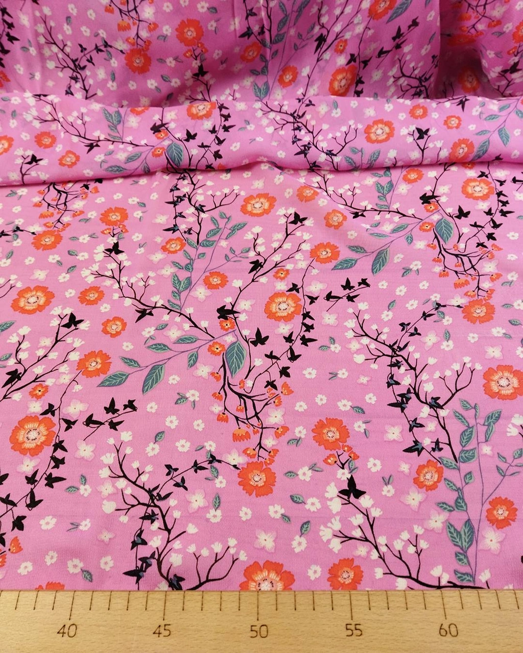 Şifon Japon Çiçeği Desenli Fuşya Pembe Mor Renklerde En: 140 Cm-1431 Renkli