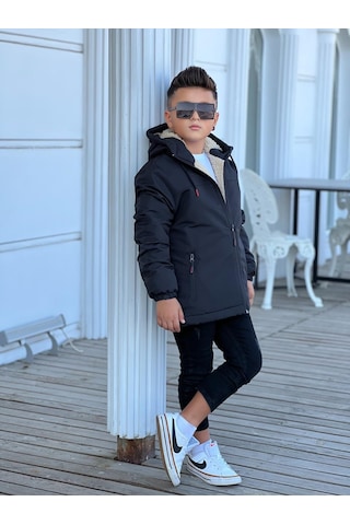 Erkek Çocuk Kapüşonlu İçi Kürklü Mont Km3050 Siyah