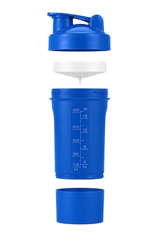 Gym Smart Shaker 550 Ml Ölçekli Ve Sızdırmaz Kapaklı Saklama Hazneli Protein Shaker Mavi