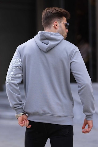 Madmext Boyalı Gri Baskılı Kapüşonlu Sweatshirt 6009 Boyalı Gri