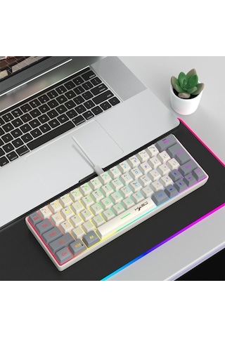 Hxsj V400 Kablosuz Renk Eşleştirme Rgb Arka Işık Membran Klavye 63 Anahtar Kapak, Kablolu Uzunluk: 1.7m Gri + Bej 2 Renkli